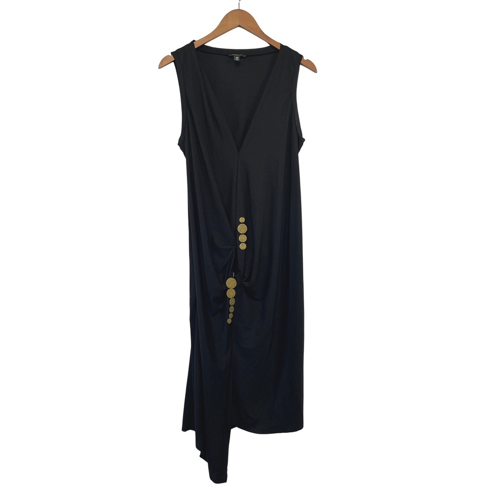 Kenneth Cole New York V-Neck Midi Dress M Black Stretch Minimalist Chic Cocktail